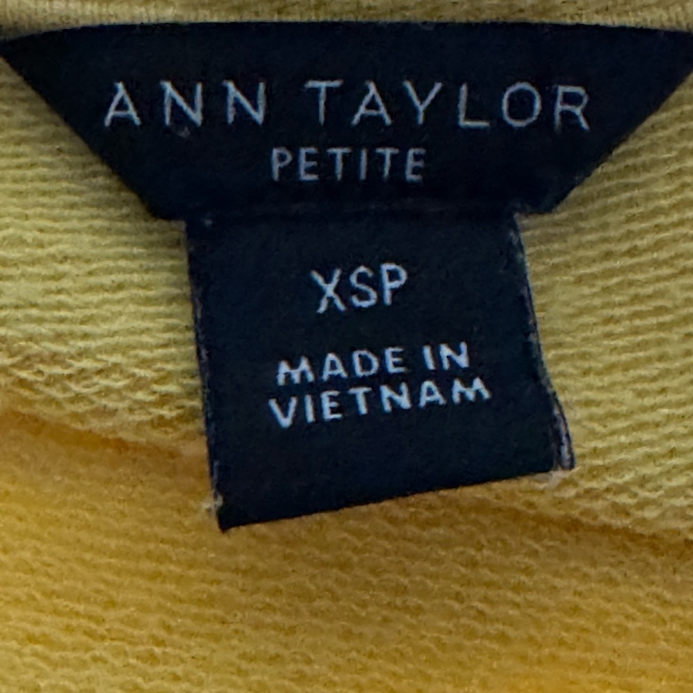 Ann Taylor Petite Mustard Ruffle Sweatshirt XSP Yellow Long Sleeve Top - Picture 2 of 7
